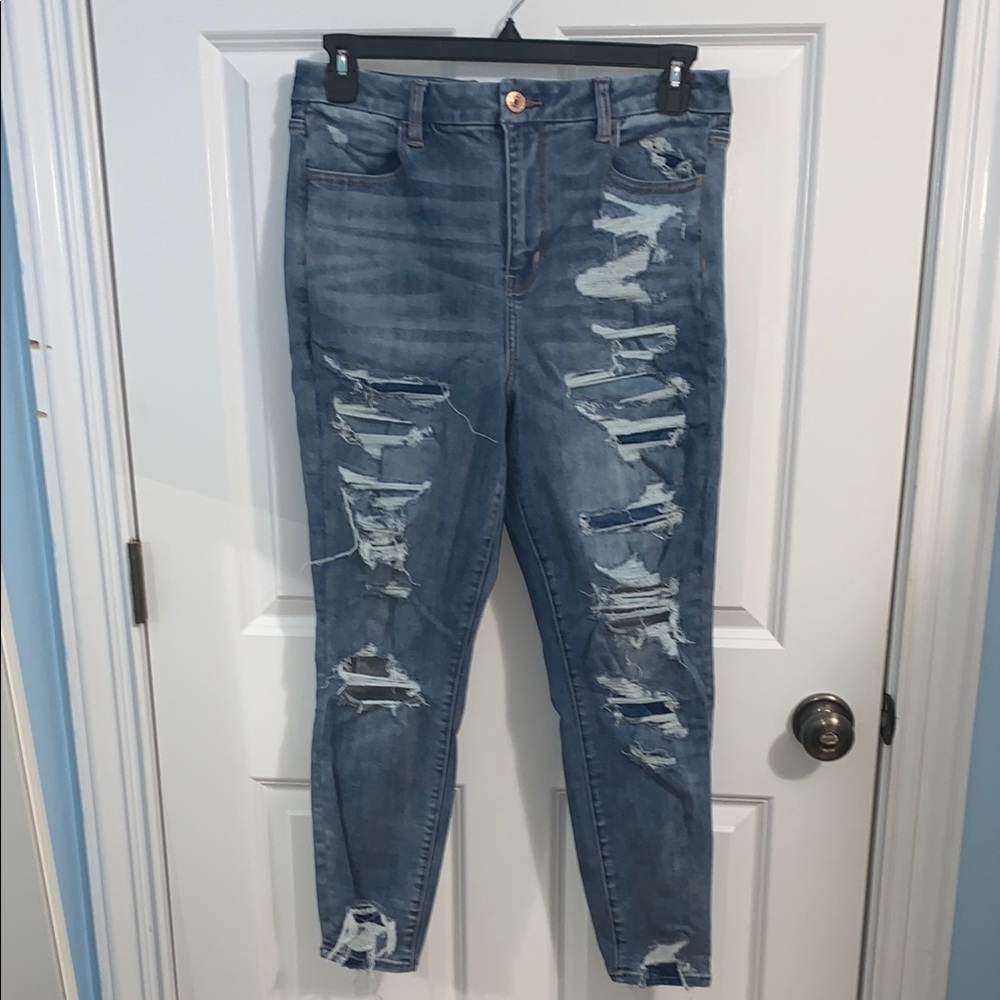 American Eagle Outfitters Size 14 Distressed Blue Skinny Jeans